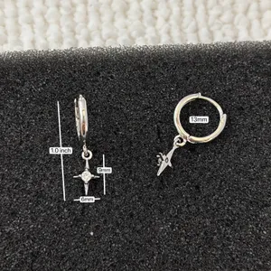 CZ Star Dangle Drop Earrings for Men Women Streetwear Hip Hop Punk Unisex thumbnail 2