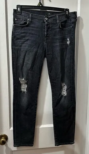 7 for All Mankind Stylish Distressed Black Jeans in 28‎ thumbnail 1