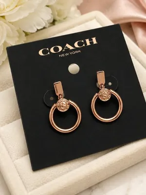Coach Rose Gold Crystal Signature Logo Circle Hoop Earrings NWT thumbnail 1