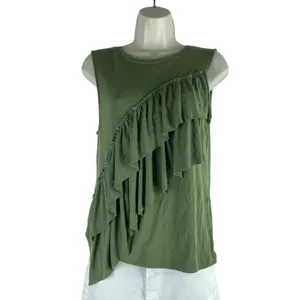 J. Crew Tiered Ruffle Drapey Crew Neck Tank Top Green Size M thumbnail 3