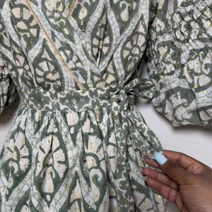 Anthropologie‎ Ash Eden Women 100% Cotton Mini Wrap Dress XS Green Cottage Party thumbnail 9
