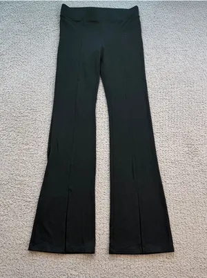 Wild Fable Black Ribbed Split HemcFlare Pants Women XS High Rise Stretch thumbnail 1