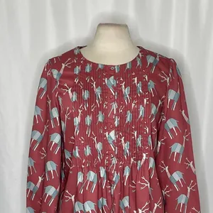 Anthropologie GEISHA DESIGNS Reindeer Deer Print Pleated‎ Top Blouse Medium thumbnail 3