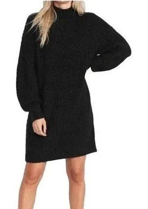 A loves A Sweater Mini Dress Balloon Sleeve‎ Mock Neck Black Knit Womens Medium thumbnail 1