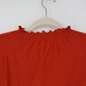 Madewell Women's Ruffle Mock Neck Short Sleeve Clip Dot Top Russet Orange Small thumbnail 9