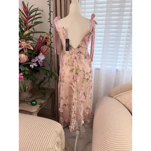 Lulus Authentic Sweetness Pink Floral Applique Tie-Strap Midi Dress thumbnail 9