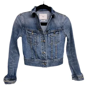 Aritzia TNA The Tina Crop Washed Denim Light Blue Jacket‎ Biker Style Size XS thumbnail 1