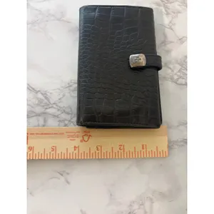 Ralph Lauren Black Croc Embossed Leather Bifold Wallet RL Logo Tab Closure thumbnail 3