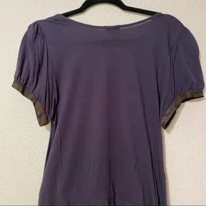 Anthropologie Left of Center Navy Blue Short Sleeve Tunic Camo Print Trim L Y2K Lagenlook Raw thumbnail 8