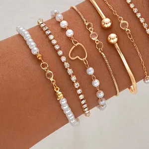 NEW Set of 8 fashion bracelets, open cuff bangle, pearl and gold jewelry, anklet thumbnail 2