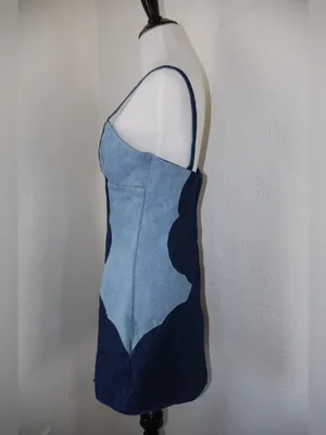 Understated Leather Two-Tone Scalloped Denim Mini Dress small thumbnail 4