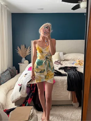 KeniaLea Co Wrap Mini Dress Yellow thumbnail 4