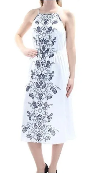 Maison Jules White with Navy Embroidery Sleeveless Midi Dress NEW size Small thumbnail 1