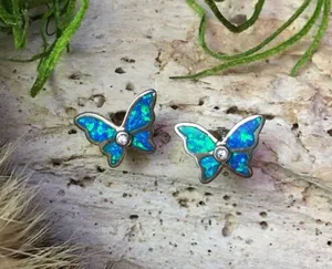 Butterfly Blue Opal CZ Earrings thumbnail 1