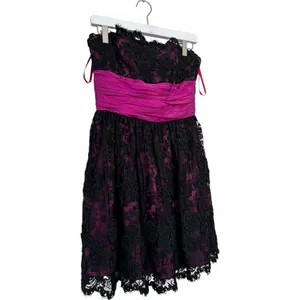 Betsey Johnson Strapless Lace Dress Pink Black Party Cocktail Size 8 thumbnail 3