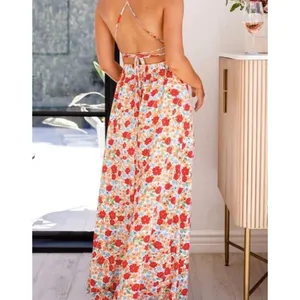 Shop Priceless Floral Print Maxi Dress‎ Halter Neck Cutout Back Tie Waist Summer thumbnail 5