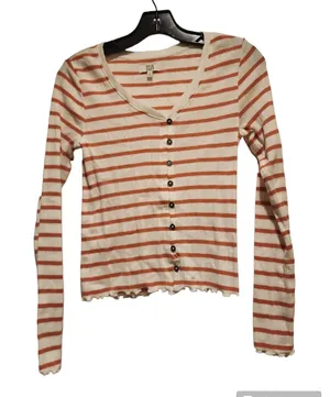 True Craft Button-Up Top Ribbed Knit Long‎ Sleeve Striped XS thumbnail 1