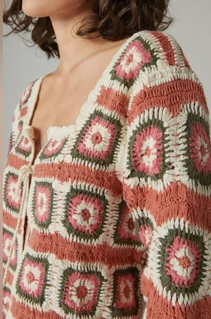 Lucky Brand Geo Crochet Cardigan Size L New w/Tag $149 thumbnail 4