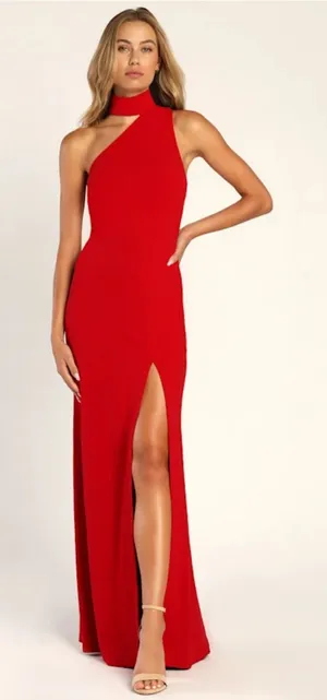 Lulus Keep It Interesting Red Asymmetrical Halter Dress thumbnail 1