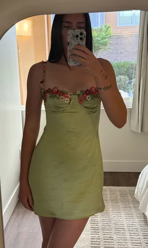 Green Princess Polly Mini Dress with Floral Details thumbnail 1