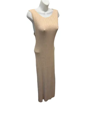 Quince Cotton Cashmere Ribbed Sleeveless Midi Dress Sz L Heather Oatmeal Summer thumbnail 4