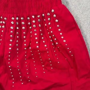 TCEC Studded Rhinestone Shorts Women's Small Crimson Red Elastic Waist Pockets thumbnail 2