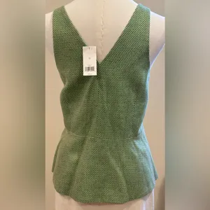 Banana Republic NWT Green Cream Tiny Checkered Sleeveless Peplum Tank.Sz 10. thumbnail 4