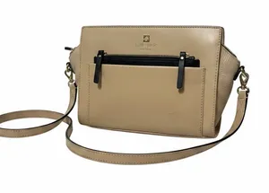 kate spade Tan Leather Crossbody with Black Zip Accents thumbnail 1