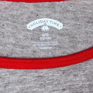 Holiday Time Women's Merry Christmas Raglan Baseball Tee Gray Red Plaid Lg 12-14 thumbnail 3