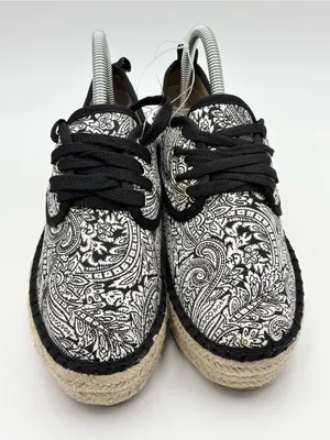 Catisa Black & White Paisley Espadrille Lace-Up Flats Size 37 / US 6.5 thumbnail 2
