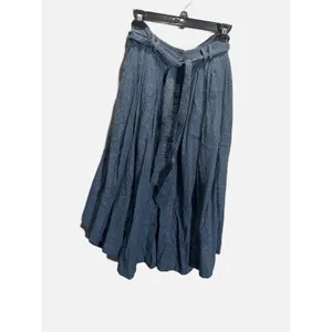 Free People‎ Midi Skirt Womens 2 Blue Metallic Pinstripe Button Front Boho Chic thumbnail 2