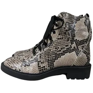 Linea Paolo Moto Boot 5.5 Snakeskin Print Lace Up‎ Ankle Boots Combat Booties thumbnail 4