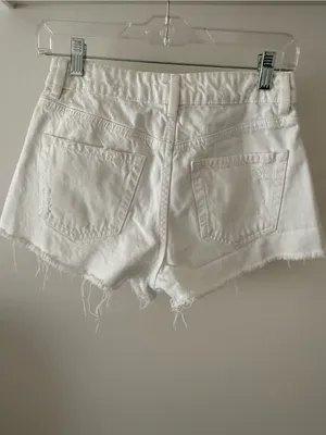 Garage White Distressed Frayed Hem Denim Shorts thumbnail 3