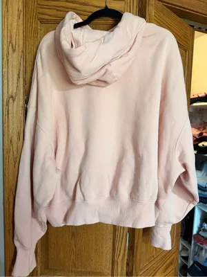 Nike Women's Light Pink Cropped Hoodie with White Swoosh thumbnail 2