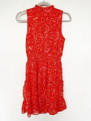 NEW Anthropologie Paisley tiered Mini Dress Sleeveless XSMALL Orange pink thumbnail 5