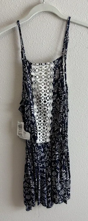 NWT Angie Gypsy Soul Romper Dress Small Blue White‎ Boho Crochet Lace Dillard's thumbnail 1