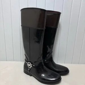 Michael Kors Fulton Tall Rain Boots Black‎ and brownSize 8 thumbnail 6