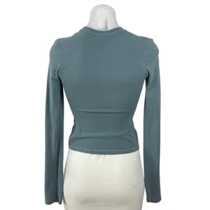 Skims Blue Long Sleeve Slim Mock Neck Knit Stretch T Shirt Tee Top Size XS thumbnail 4