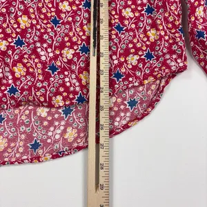 Maeve By Anthropologie Blouse Womens 14 Red Floral Henley Long Sleeve Ruffle Top thumbnail 5