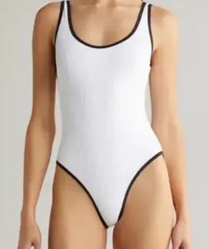 No Boundaries‎ Womens Medium White Textured High Leg One Piece Swimsuit NWT thumbnail 1