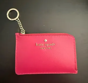 Kate spade pink leather cars holder with keychain thumbnail 1