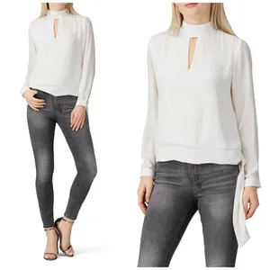 Krisa Ivory Cream‎ High Neck Keyhole Cut Out Front Tie Waist Blouse Size XS thumbnail 2
