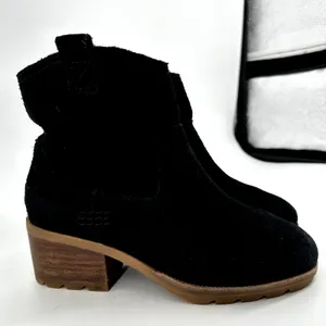 Sorel Cate Pull On Waterproof Suede Rain Ankle Boots Booties Block Heel Black 6 thumbnail 3