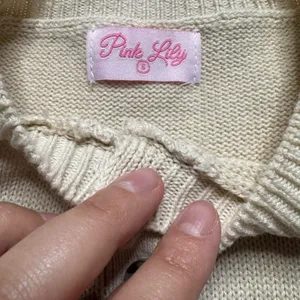 Pink Lily Striped Button Neck Sweater Cream Tan Small Coastal Grandma thumbnail 8