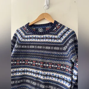 American Eagle Men’s Fair‎ Isle Blue Pattern Sweater Rabbit Hair Cotton Blend thumbnail 2