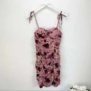 LPA Ruched Dress With Ties in Roses On Roses Pink Floral Revolve Size Small S thumbnail 4