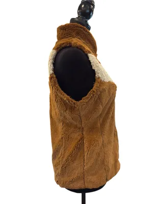 Patagonia High Pile Faux Fur Vest Gorpcore Brown Chevron Full Zip Layering M thumbnail 10
