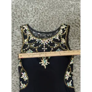 Betsy & Adam Maxi Dress Black Mesh Beaded Rhinestone Gown Sleeveless Crew Neck 2 thumbnail 9