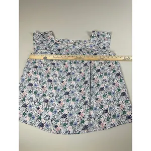 LOFT Square Neck Flutter Sleeve Top Size L White Floral thumbnail 5