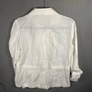 Coldwater‎ Creek Cream 100% Linen Button Front Utility Jacket Women Size 4-6 thumbnail 2